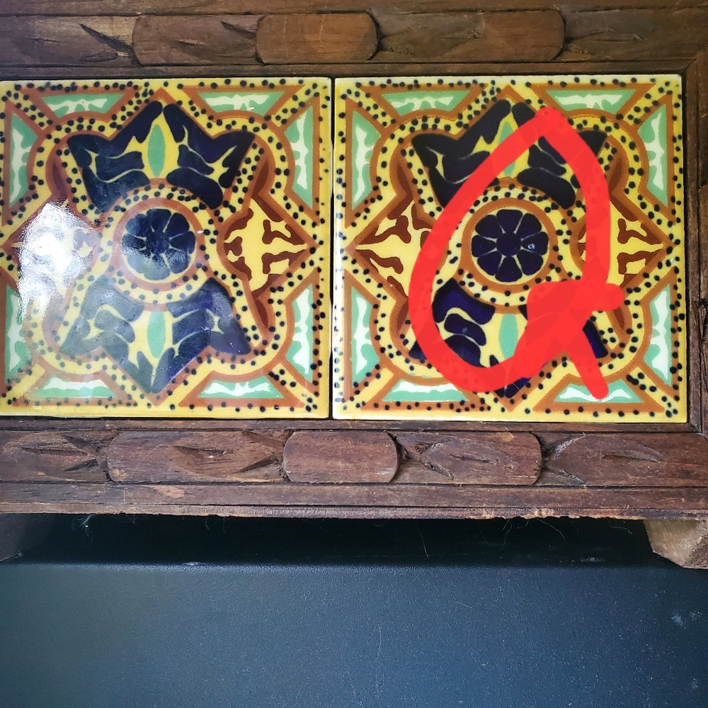 LOWERED PRICE!! Vintage Mexican Tile Carved Wood Trunk - Handmade - Picture 11 of 12